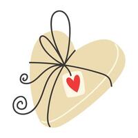 Heart-Shaped Gift Box with a Bow and Heart Tag for Valentine's Day vector