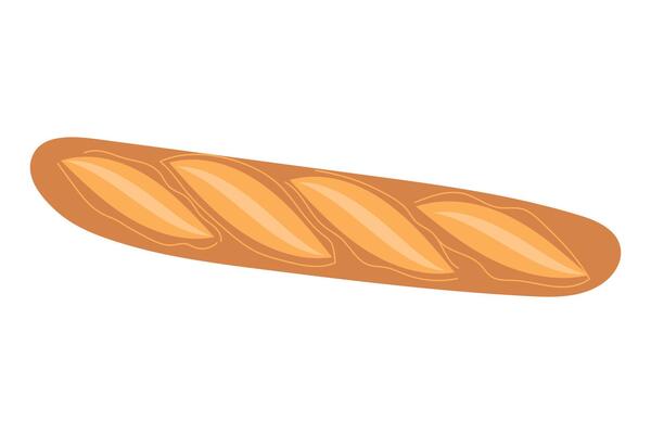 Traditional French Baguette in flat style