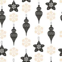 Seamless Christmas Pattern with Snowflakes and Tree Ornaments vector