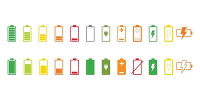 Battery charge flat icons in multiple colors. Battery charging, charge indicator. icon of a fully charged battery vector