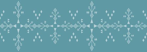 Seamless geometric pattern, light gray motifs on a teal background. Features diamond shapes,geometric ornaments,a symmetrical design.ethnic patterns, textile designs,abstract backgrounds. vector