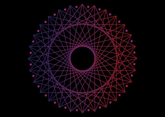 Sacred Geometry colorful Geometric mystic mandala of alchemy esoteric symbol. outline logo design divine meditative amulet isolated on black background
