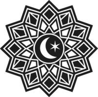 Islamic Geometric Silhouette Pattern with Crescent Moon and Star vector