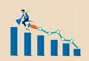 businessman riding on rocket to the top of the bar chart vector