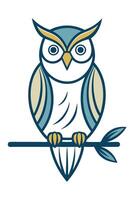 Stylized Owl Perched on Branch Bird, Nature, Art, Design, Icon vector
