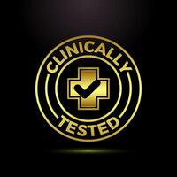 Clinically tested icon, Clinically proven label sign symbol in gold color style vector