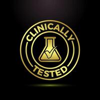Clinically tested icon, Clinically proven label sign symbol in gold color vector