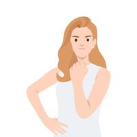 Woman striking a confident pose with a serious expression, conveying determination and resolve. vector