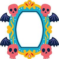 Dia de los Muertos Ornate Frame with Skulls and Bats vector