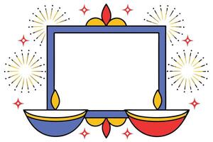Diwali Festive Border Frame Design with Fireworks and Diyas vector