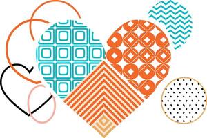 Abstract Heart Design Geometric Patterns, Teal, Orange, Circles vector