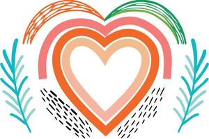 Rainbow Heart Design with Abstract Floral and Dash Elements vector
