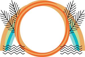 Abstract Circular Frame with Rainbow, Leaves, and Zigzags vector