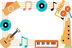 Musical Instruments Frame Records, Trumpet, Violin, Keyboard, Notes vector