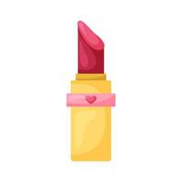 Red lipstick in gold bottle. Element for design on white background. Isolated illustration. vector