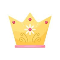 Cute golden crown with flower in middle. Element for design on white background. Isolated illustration. vector
