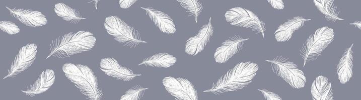 Set of bird feathers. Hand drawn sketch style vector