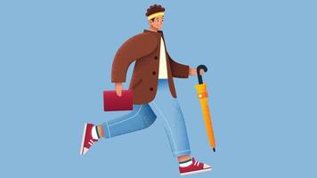 graphic person model running with umbrella in isolated backdrop background vector