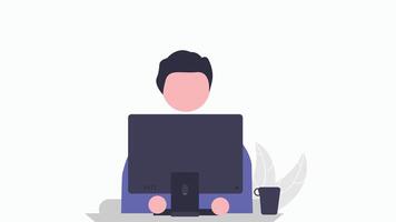 Freelancer working on his desktop computer at home vector