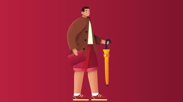 graphic person model holds an umbrella in isolated backdrop background vector