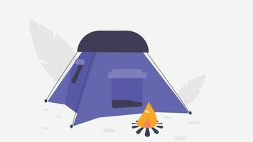 camping site with tent and fireplace with isolated background illustration vector