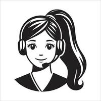 Black And White Silhouette Of A Girl Telephone operator Minimalistic Style On White Background vector