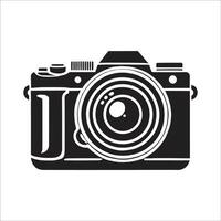 Black And White Silhouette Of A Digital Camera Icon Minimalistic Style On White Background vector