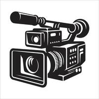 Black And White Silhouette Of A Modern VideoCamera Icon Minimalistic Style On White Background vector
