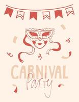 Invitation template, banner with hand drawn carnival masks for carnival party vector