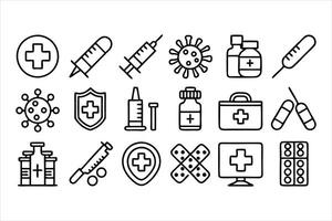 set of outline icons related to immunization vector