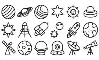 set of outline icons related to space and astro vector