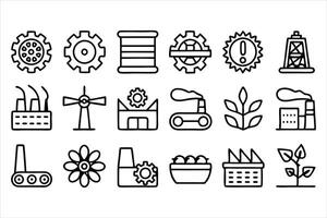 set of outline icons related to factory plants white background vector