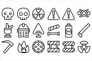set of outline icons related to danger linear vector