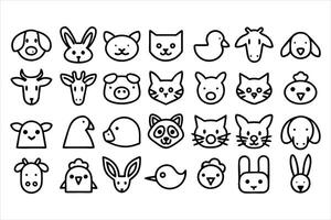 set of outline icons related to domesticated vector