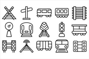 set of outline icons related to railway linear vector