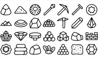 set of outline icons related to stone linear vector