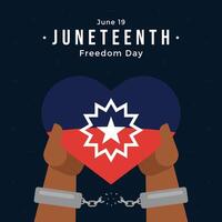 Juneteenth African American social media post. Juneteenth greeting with hand and broken chain vector