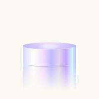 Holographic iridescent cylindrical podium, for branding cosmetics or skincare products.Minimalist Iridescent Product display podium for product presentations 3D style. Futuristic scene mockup vector