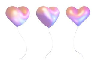 Heart shaped balloons set with a metallic iridescent colors 3D realistic elements set. Glossy Heart Balloons for Invitations, cards and posters for weddings, anniversaries and Valentine's Day vector