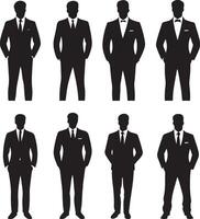 Stylish Suit Silhouettes and Tuxedo Designs for Wedding and Event Graphics vector