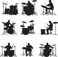 Dynamic Drummer Silhouettes Set for Music Design Projects vector
