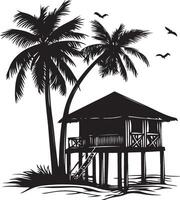 Beach Hut Palm Tree Silhouette Set vector