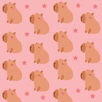 Capybara cartoon characters pattern. Cute kawaii capybaras on pink background vector