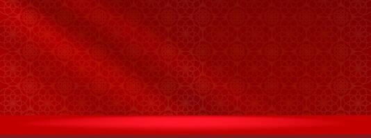 Chinese new year,Studio Background Red Lunar Wallpaper,Studio Background with light on Platform 3d Podium for Product Display, scene design web banner for New Year holiday Sale,Promotion vector