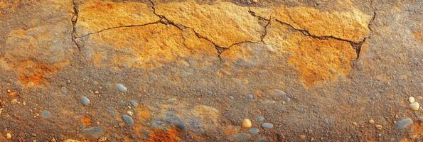 Cracked earth texture with pebbles showcasing natural erosion patterns and weathering effects photo