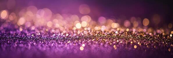 Digital abstract background with pink and orange sparkling bokeh on a purple gradient photo