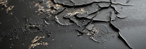 Cracked black paint texture on surface showing natural weathered pattern photo