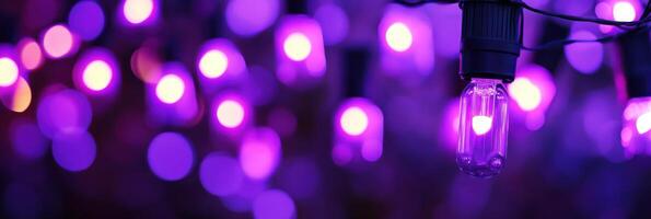 Vibrant purple lights creating a bokeh effect with illuminated bulb focus photo