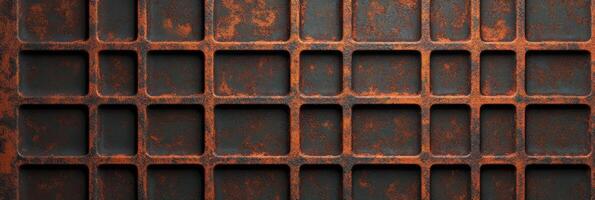 Industrial grunge rusty metal grid with rectangular patterns for textures and backgrounds photo