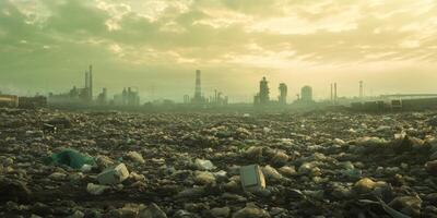 Expansive industrial waste landscape under overcast sky depicting pollution concerns photo